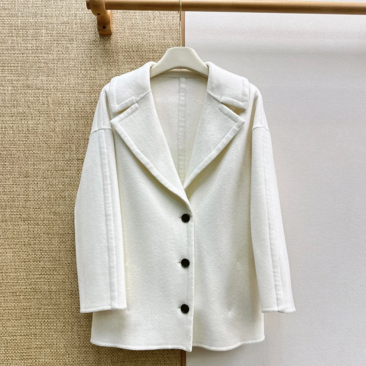 2026 High quality women's navy large lapel short double-sided woolen coat--26930217