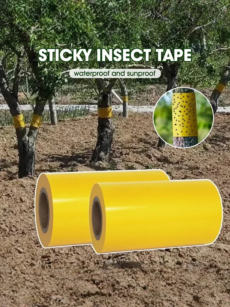 1 rol gele dubbelzijdige insectenwerende tape om te voorkomen dat insecten, mieren en motten klimmen. Insectenval voor buiten in de tuin