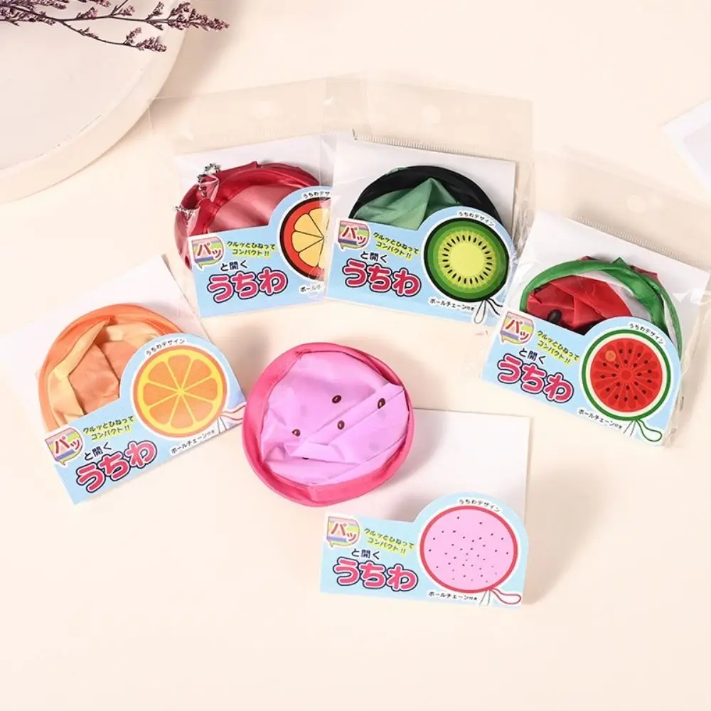 Portable Polyester Foldable Hand Fans Round Shape Cartoon Handheld Folding Fan Fruit Pattern Cooling Fans Outdoor Use
