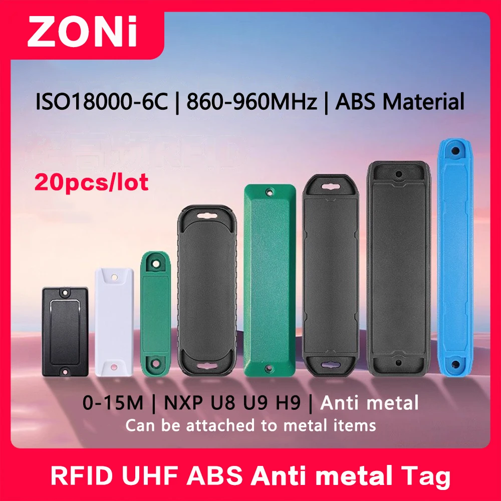 RFID UHF Tag ABS Anti Metal 18000-6C 860-960MHz NXP U8/U9/H3/H9/MR6P Chip Electronic Label Asset Management Long Distance 20PCS