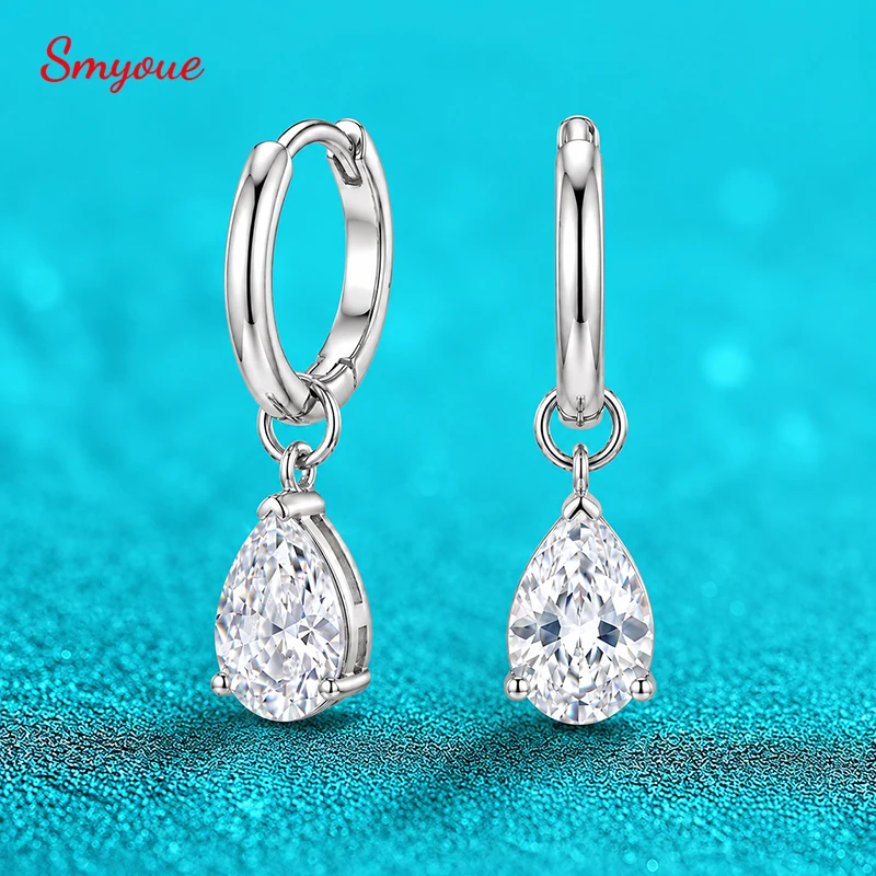 Smyoue Each 0.5CT 1CT Pear Cut Moissanite Dangle Hoop Earrings for Women D Color VVS1 Gems 925 Sterling Silver Plated 18k Gold