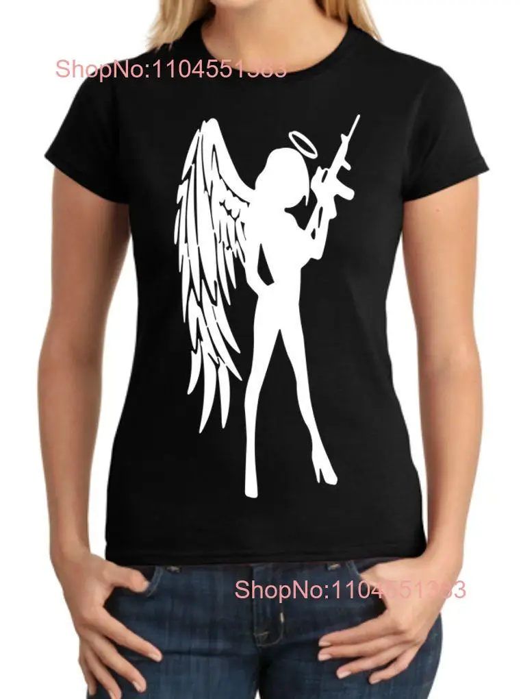 ANGEL GIRL w/ AR-15 Ladies JUNIORS T-Shirt ~ Pin Up Babe AR15 Tee 2nd Guns