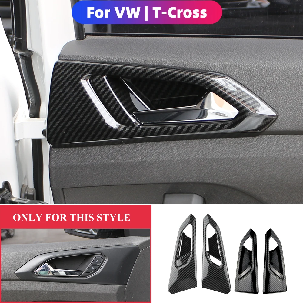 LHD Inner Door Handle Cover Sticker for VW Tcross T-cross 2018-2023 Carbon Fiber Door Panel Stickers Trim 4PCS Accessories