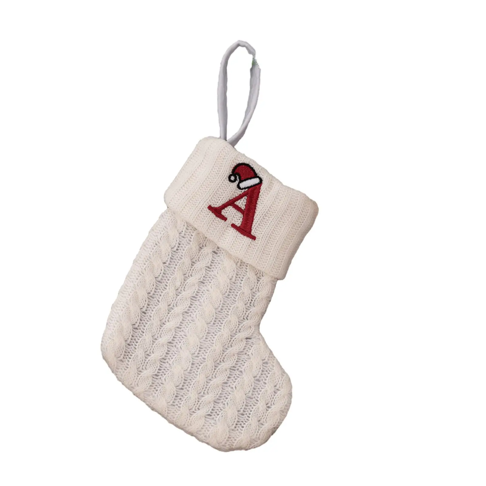 

Christmas Tree Pendant Knitted Stocking with White Snowflake Alphabet Design Festive Decoration for Holiday Celebrations