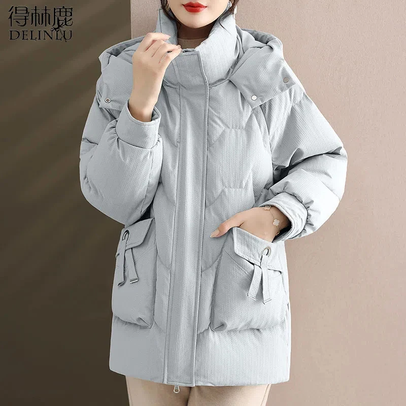 Piumino lungo da donna in piumino d'anatra con cappuccio, cappotto caldo e spesso, soprabito femminile ampio, capispalla casual freddo, piumino d'anatra bianco, inverno, nuovo