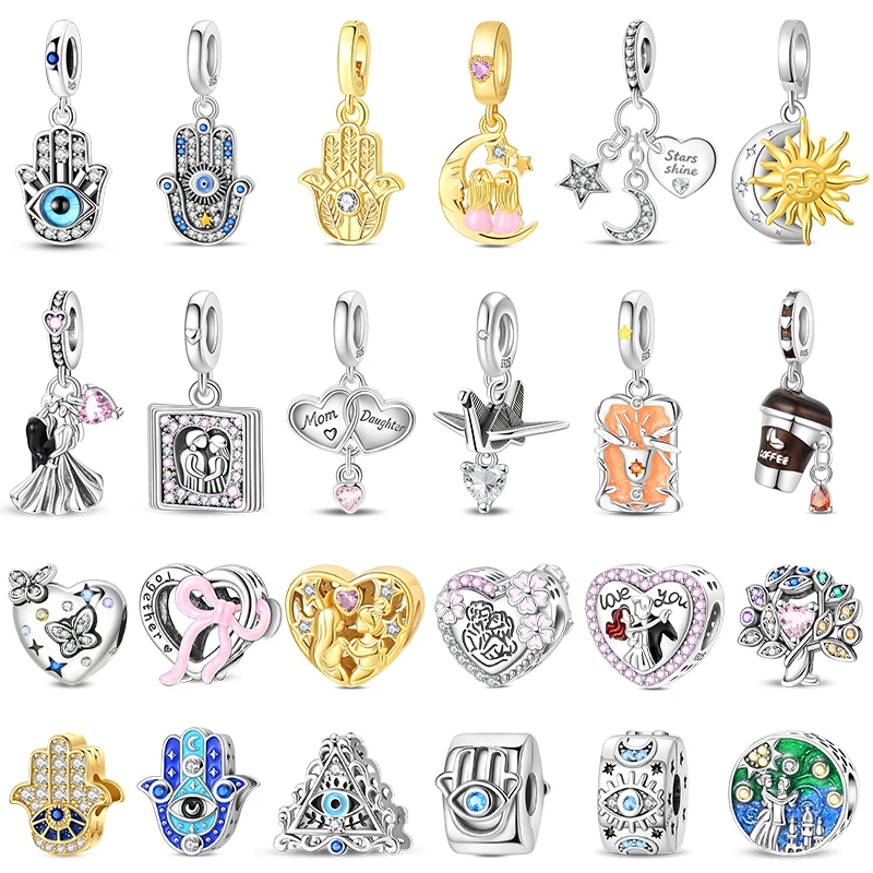 925 Sterling Silver Sweet Couple Sisters Stars Moon Sun Charms Beads For Women Fit Original Bracelet DIY Banquet Jewelry Gifts