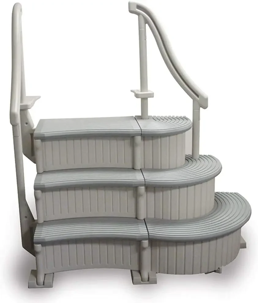 

Curve with Add On in-Pool Inground Pool Step 3 Tread Stair Entry System w/ 2 Handrails & Adjustable Mounting Brackets