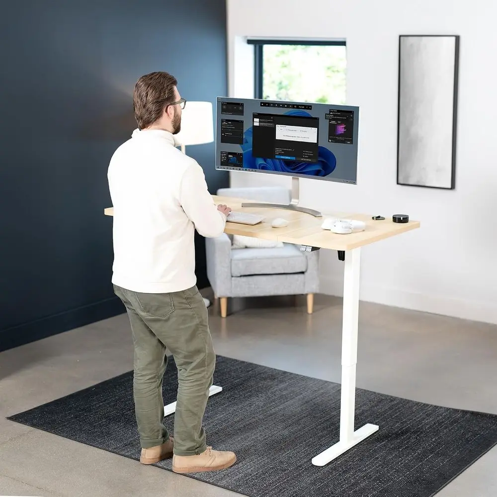 60 x 30 in Standing Desk, Electric, Holds 154 lbs, Sit Stand, Height Adjustable, Home Office, Up Down Controller, White