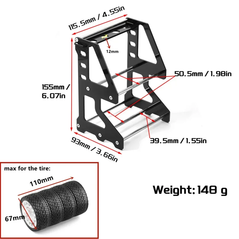 Soporte de herramientas para coche teledirigido, estante de almacenamiento de neumáticos para 1/10, 1/12, TT02, XV01, XV02, HSP94123, 1/18, 1/24, Crawler TRX4M, SCX24