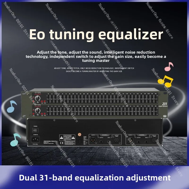 Dual 31-band professional audio equalizer for home KTV, stage performances, bars, noise reduction, EQ tuning audio processor