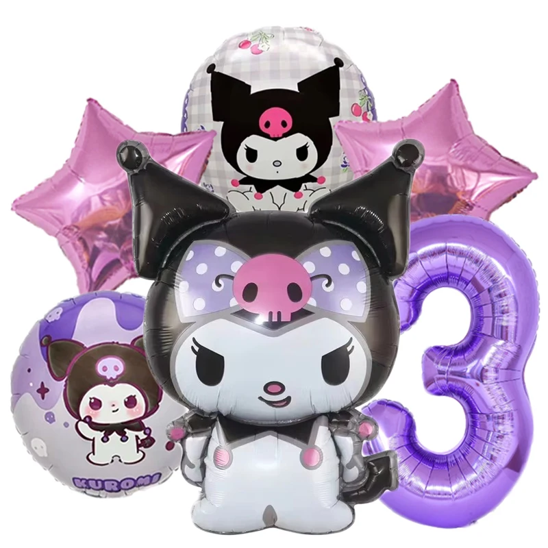 6pcs/set Cartoon Kuromi Y2K Aluminum Film Balloon Sanrio Cute Children Birthday Set Girl's Birthday Decorating Party Gifts Prop view 4