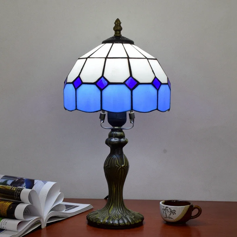 Mediterranean Sea Modern Blue Simple Decorative Lamp Tiffany Stained Glass Bar Restaurant Bedroom Bedside Small Table Lamp