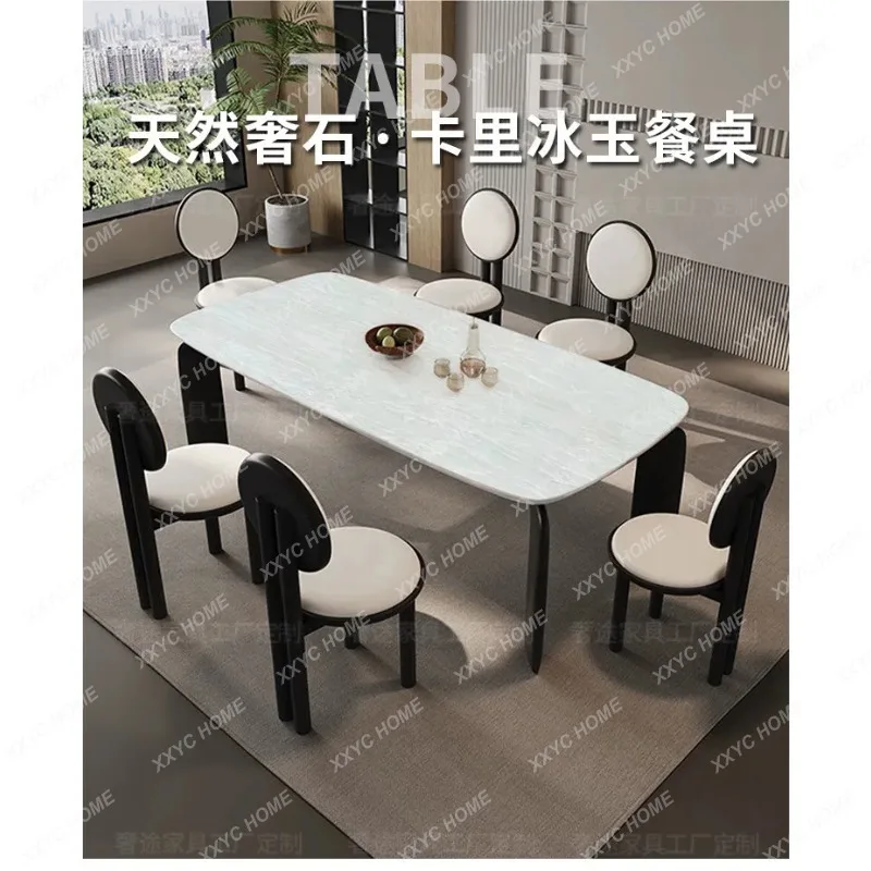 XXnatural luxury stone Kari ice jade dining table modern simple  rectangular dining table ash wood