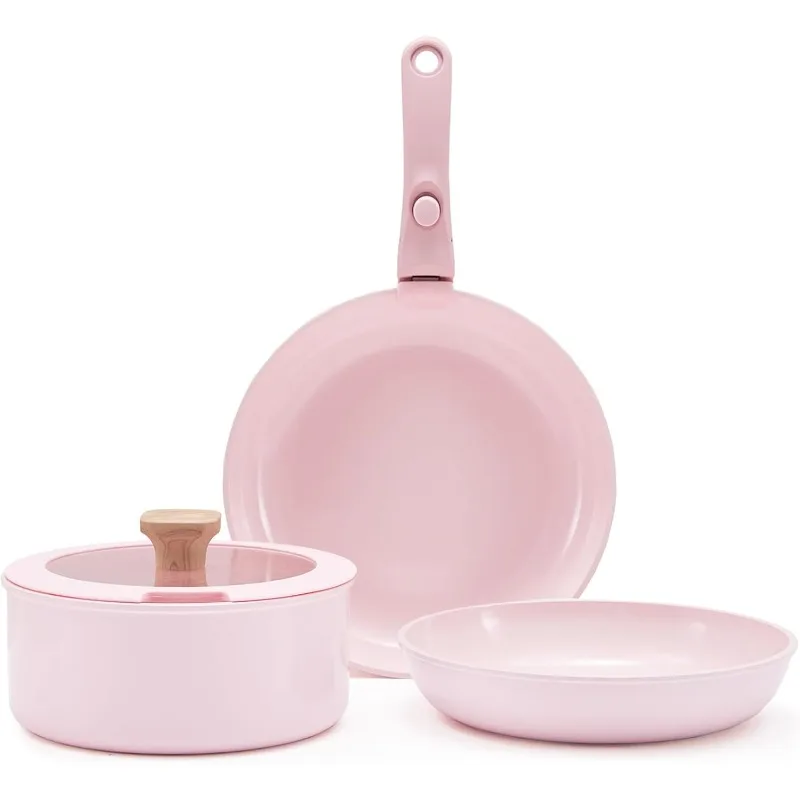 

pink pots and pans set removable handle non stick, detachable handle ceramic cookware set kitchen cooking oven dishwash