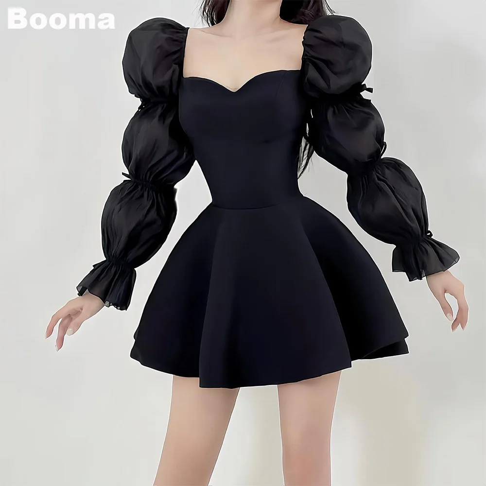 

Booma A-Line Short Prom Dresses Sweetheart Long Puff Sleeves Party Gowns Cocktail Dress for Women Girls Special Occsion Dresses