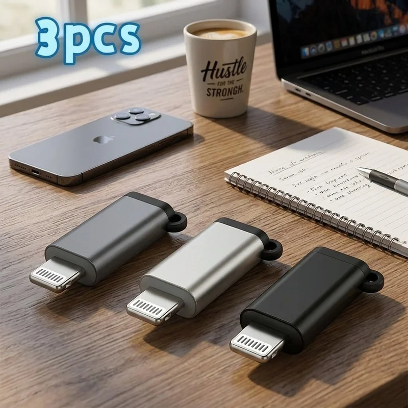 3pcs Type-CTurnlightingMobile phone converter，Silver/Gray/Black/forCharging and data transmission，for iPhone 14-13-12