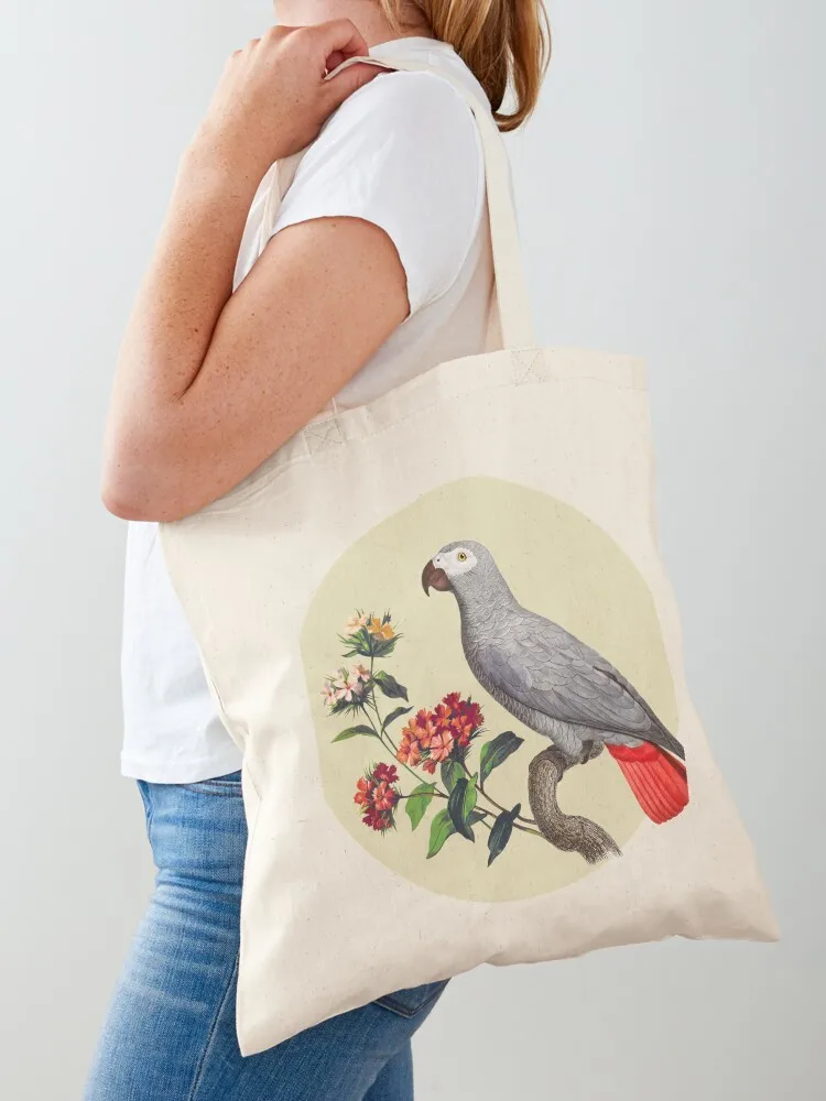 الببغاء الرمادي الأفريقي وزهرة حمل حقيبة قماش حمل الحقائب حمل حقيبة جامعة حقائب اليد حقيبة تسوق قماش