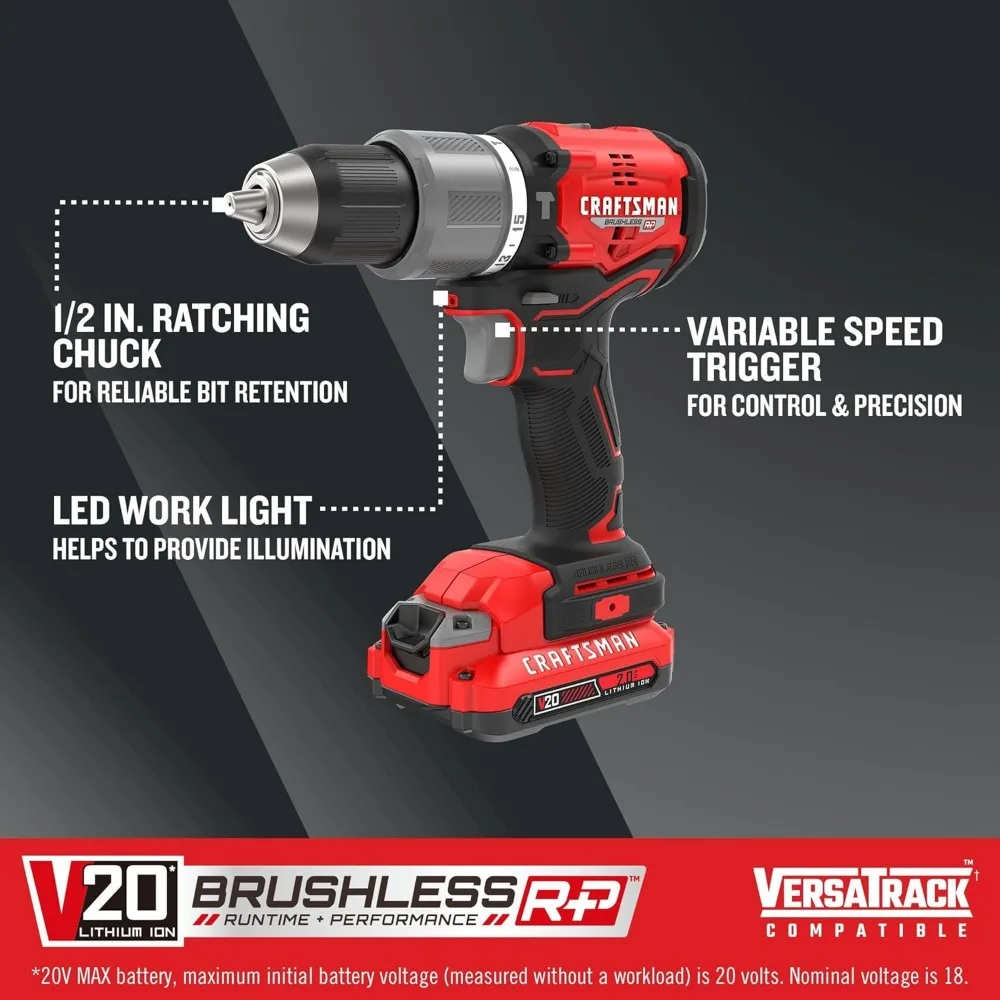 20V Cordless Hammer Drill Kit, 1/2 Inch, Dual Battery and Charger Included