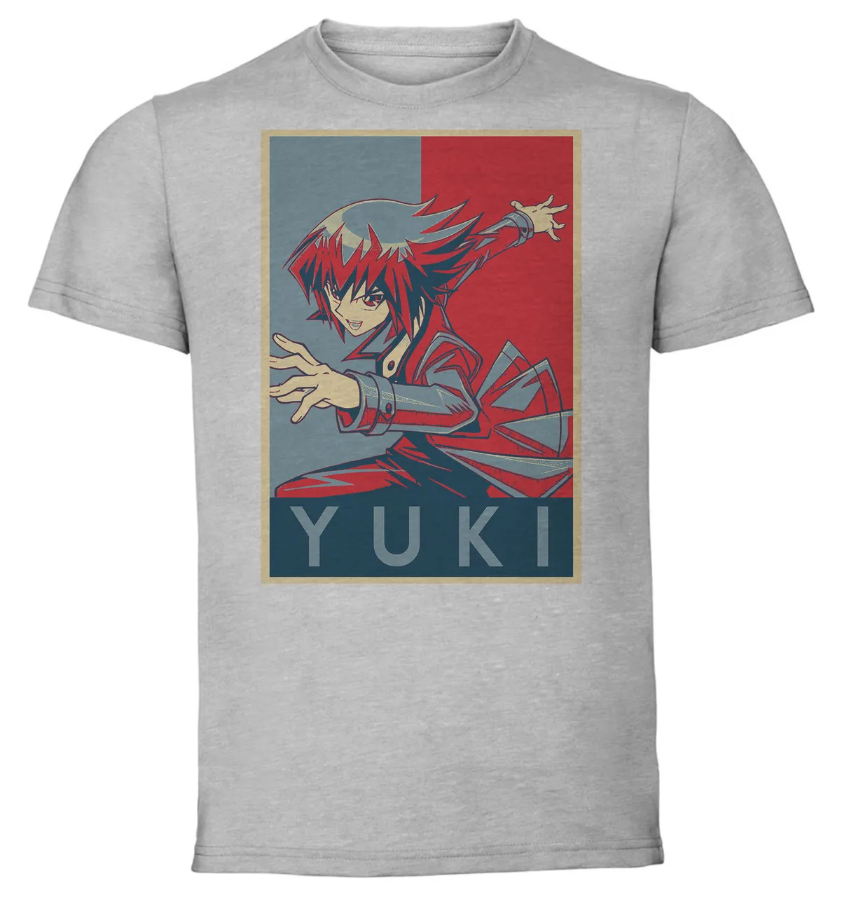 T-Shirt Unisex Szary Wariant Propaganda Yu Gi Oh Jaden Yuki