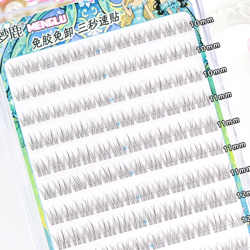 10-12mm 자체 접착 속눈썹 B/C 컬 접착제 필요 없음 재사용 가능한 피쉬 테일 속눈썹 만화 가짜 속눈썹 래쉬 클러스터