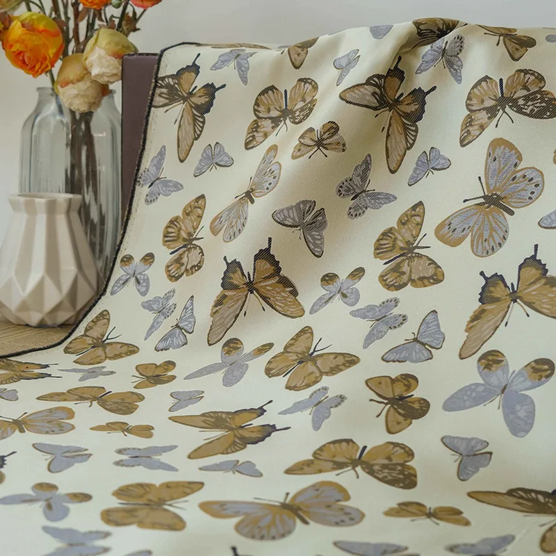 New Butterfly Yarn Dyed Jacquard Fabric Elegant Dress Shirts Shoulder Bag Luggage Decorative Sewing Fabric By Half Meter
