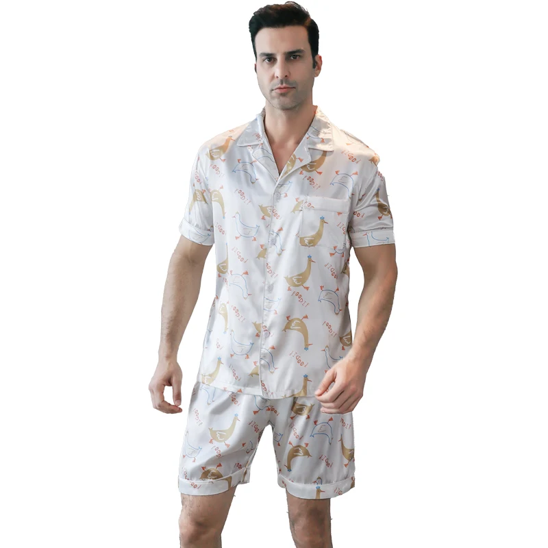 Men's pajamas short sleeved summer ice silk home clothing men's summer casual thin cardigan can be worn as a set home clothing