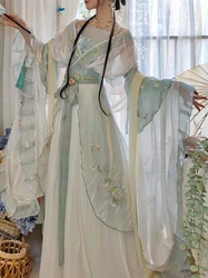 Hanfu vestido de baile bordado tradicional chino para mujer, disfraz de Cosplay de hada femenina, vestido blanco Hanfu verde, regalo de verano