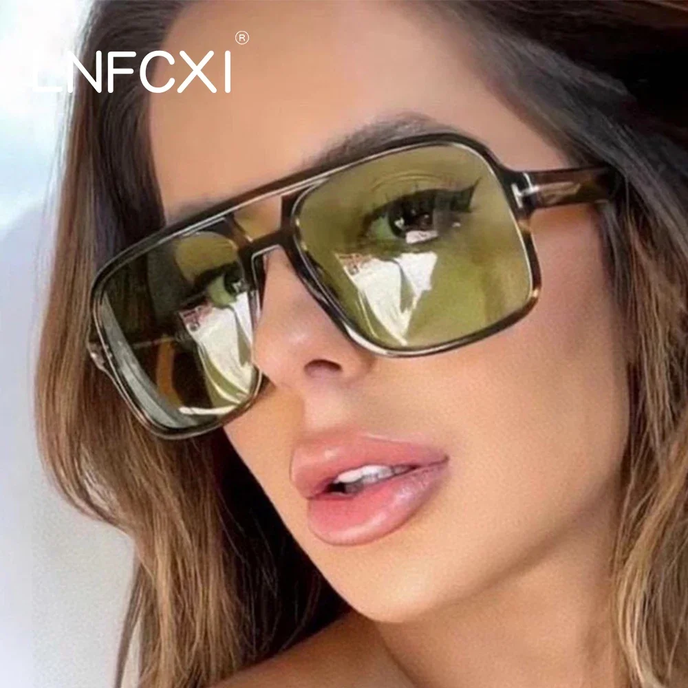 

LNFCXI New Retro Double Bridges Square Women Luxury Sunglasses Fashion Clear Ocean Lens Shades UV400 Men Sun Glasses