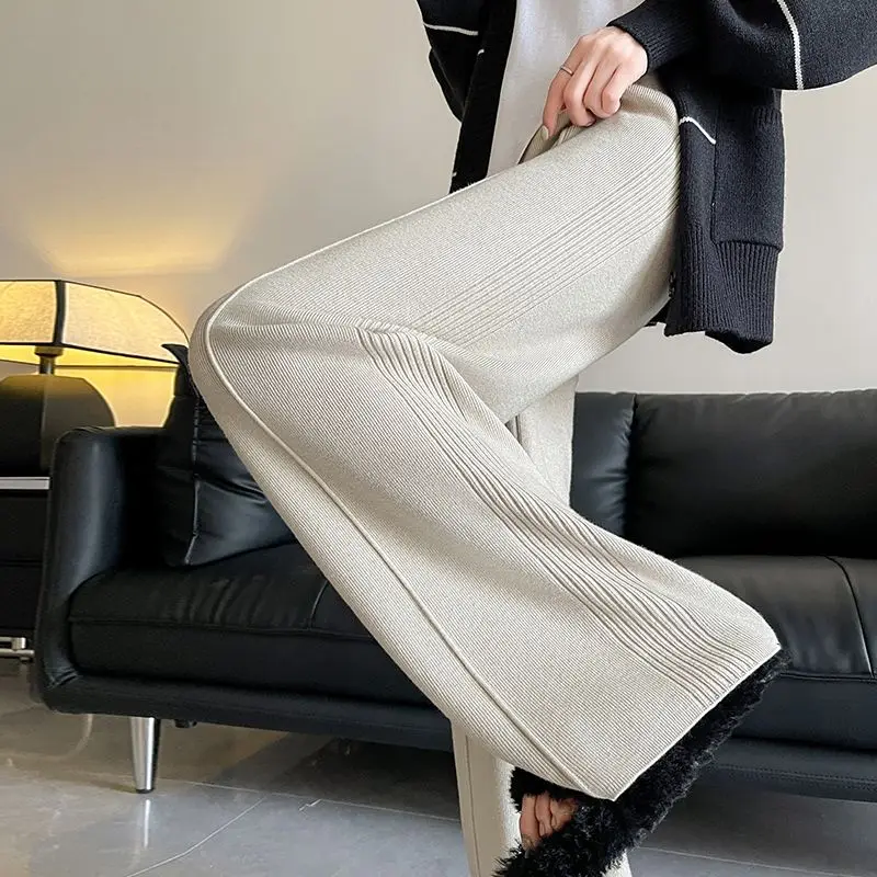 

Soft and Glutinous Knitted Pants Women's Autumn Winter New High Waist Draping Straight Tube Casual Floor Sweeping Wide Leg Pants