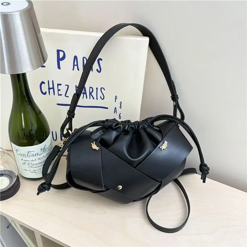 

Классическая сумка-клатч с плиссировкой и завязками, ретро-сумка из плетеного материала, высококачественная женская сумка через плечо с тонким ремешком