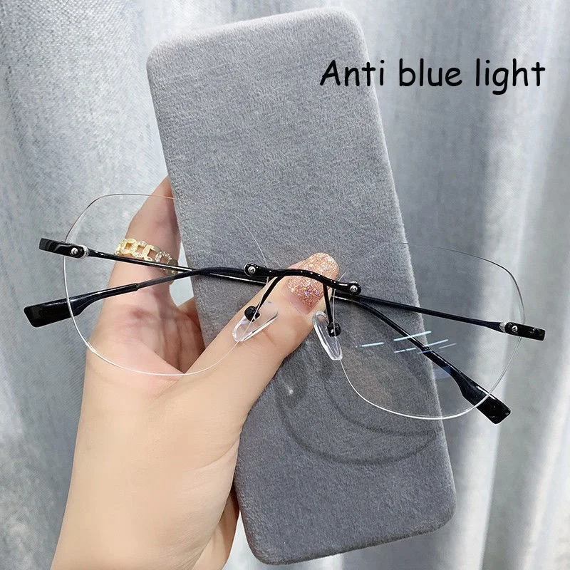 Blue Light Women Frameless Glasses Men Women Retro Half Frame Computer Optical Vintage Square Eyewear Anti Blue Light Eyeglasses