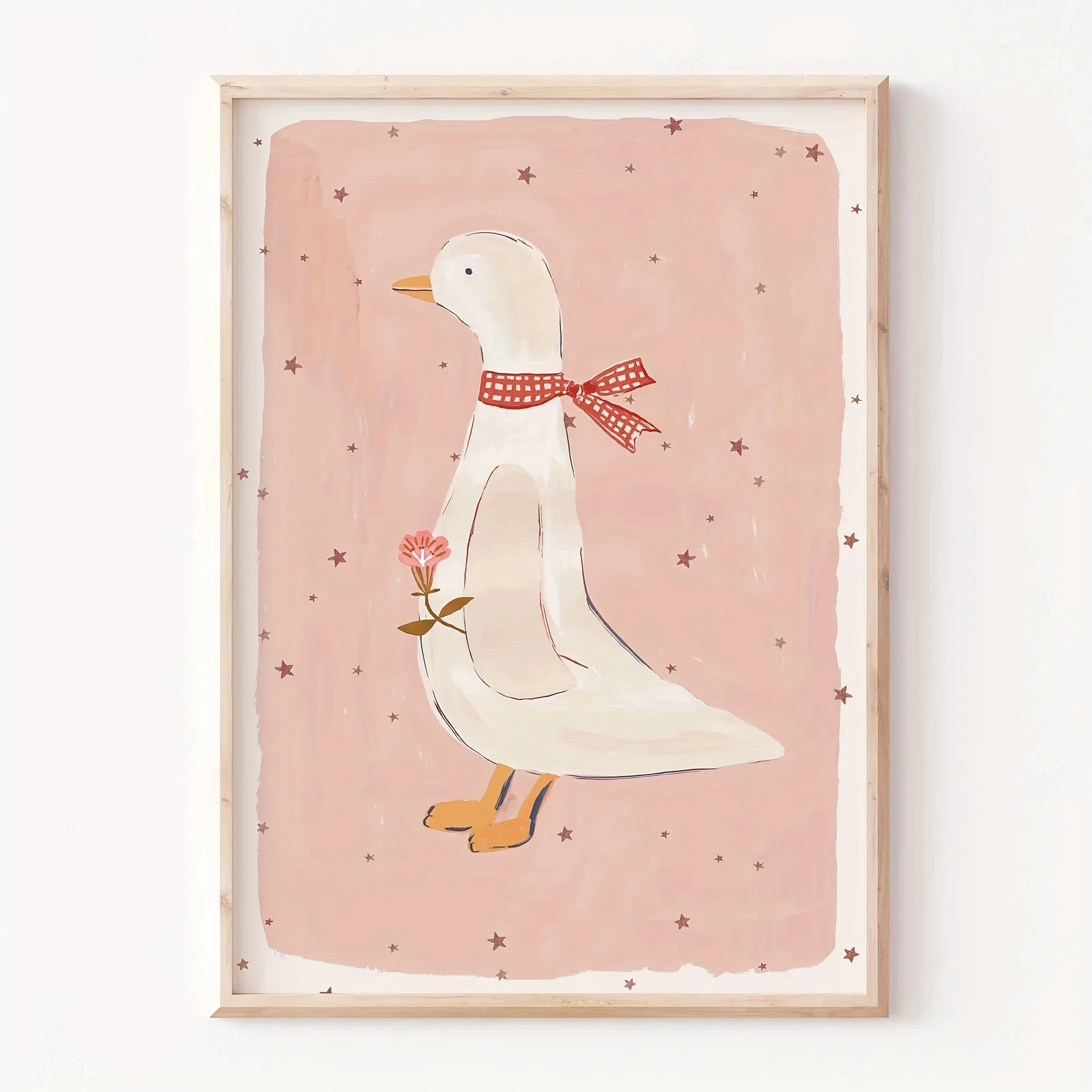 Rosa Schleife Gans Tier-Leinwanddruck, Lustiges Gans-Wandkunst-Poster für Moderne Wohnzimmer, Küchen, Kindergärten und Heimdekoration
