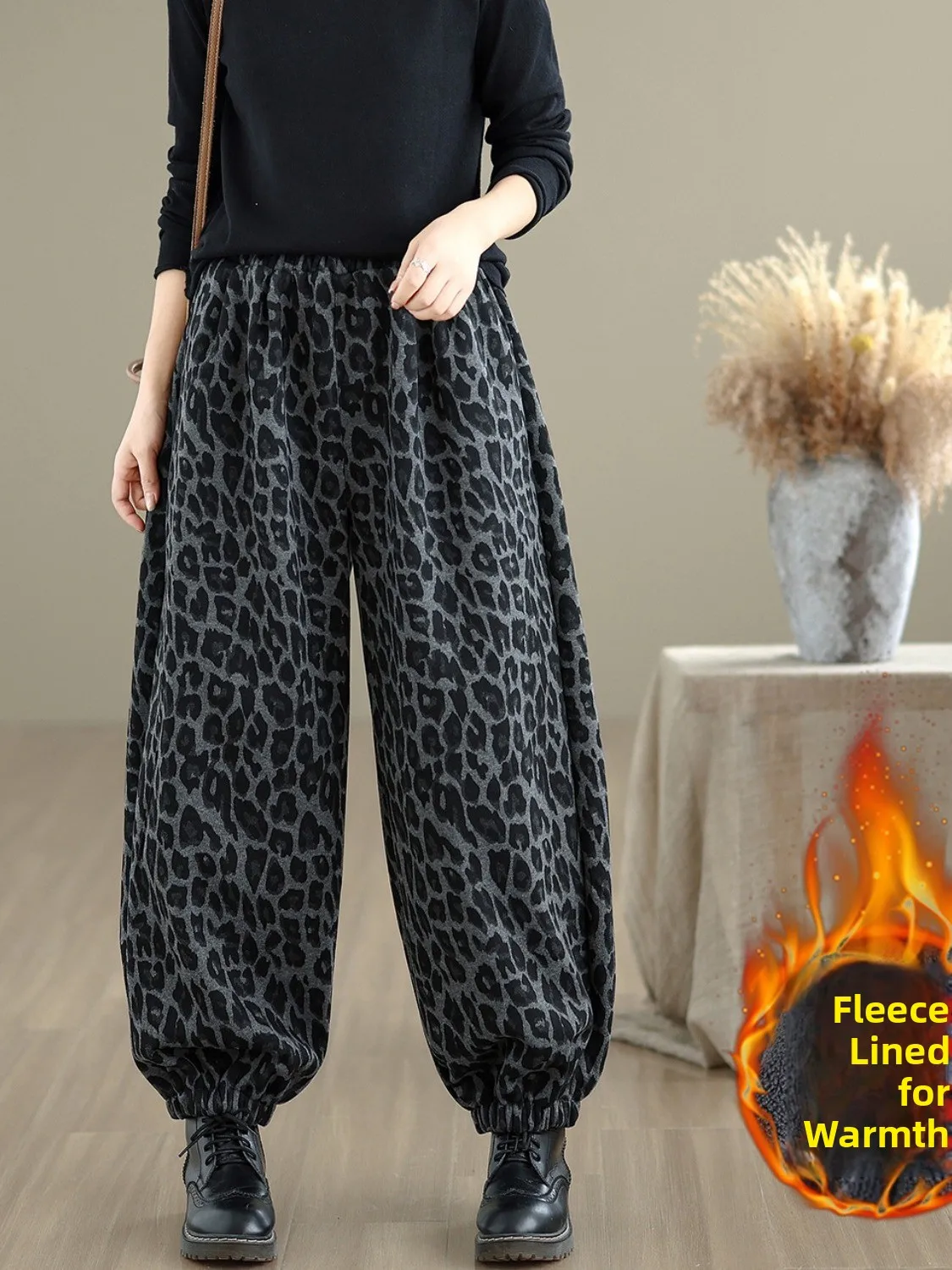 

Модные художественные брюки-фонарики с леопардовым принтом на подкладке, свободные повседневные утягивающие брюки с эластичной резинкой на талии для больших размеров...