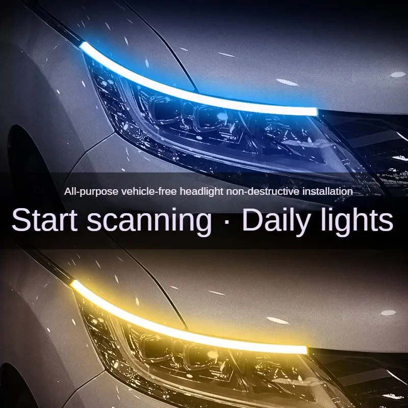 2 PCS  LED daytime running light with turn signal, dual-color streamer steering tear light, ultra-thin light guide strip