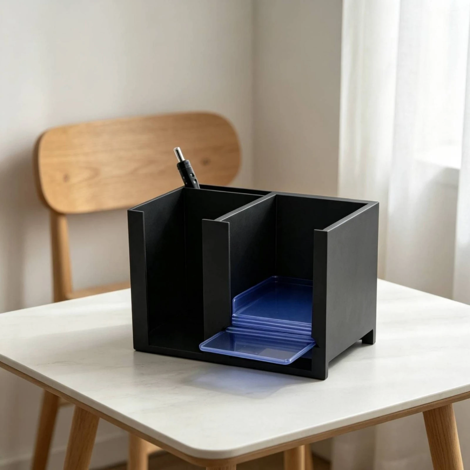 Storage Box with Card Slot Rectangular Desktop Storage Box Desktop Organizer with Dividers Space-Saving for Professionals