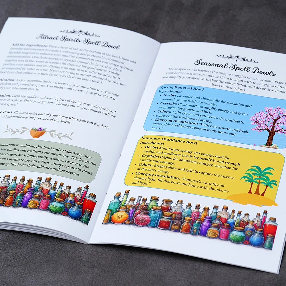 50 صفحة من كتاب إملائي السحر من Grimoire دليل سحري من Wicca مع أوعية طقوس ساحرة كريستالية