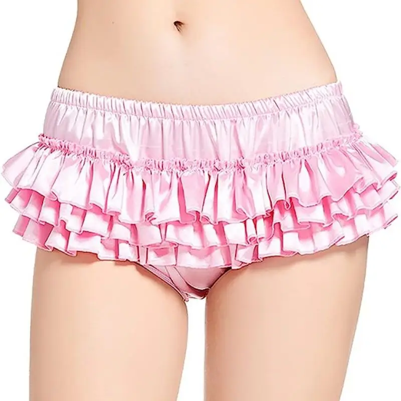 

Adult Giant Baby Sexy Girl Pink Thin Satin Face Sissy Short Skirt Lining Multi layered Trimmed Maid Role Play Customization