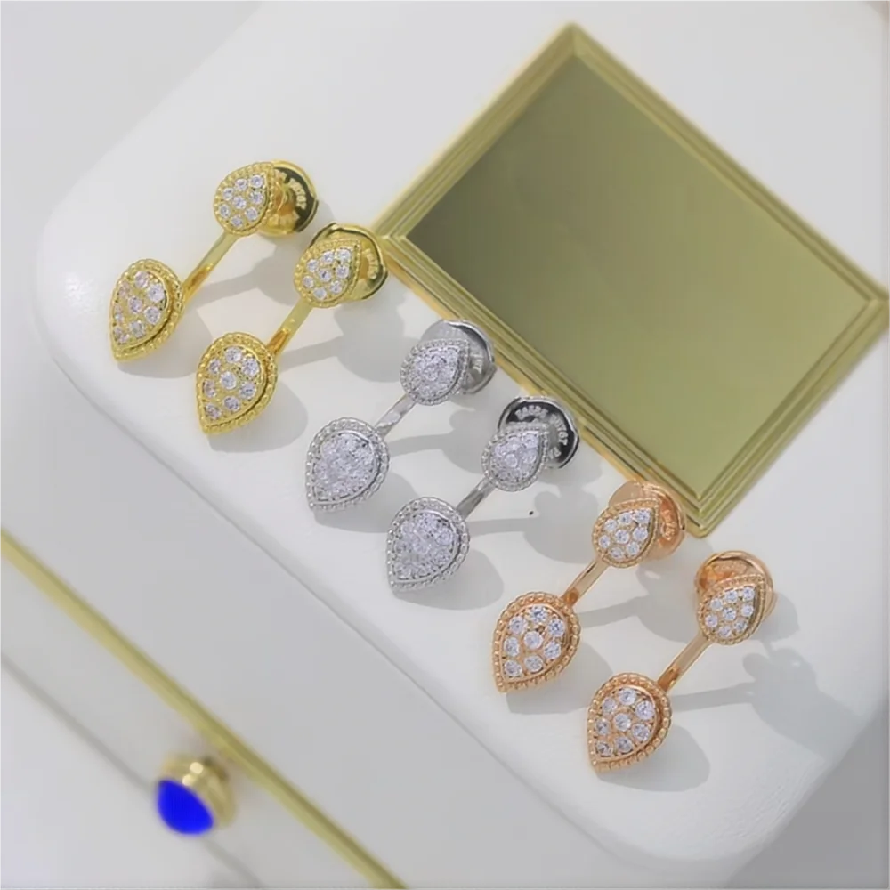 

Fashion luxury brand S925 sterling silver snake bohemian series diamond stone double earring pendant for women's gifts