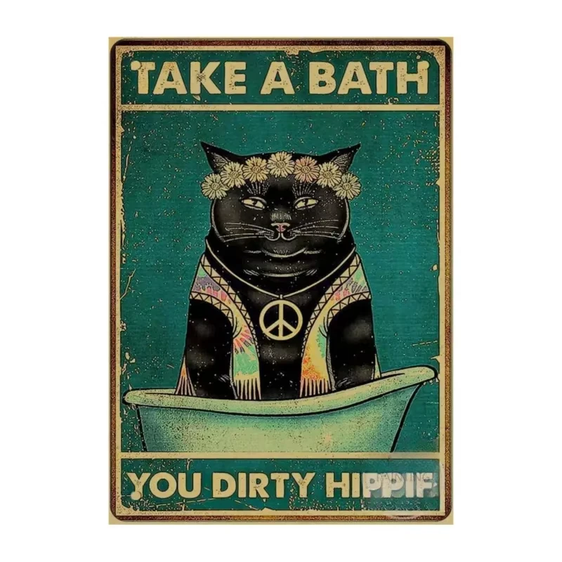 Retro Funny Inspirational Black Cat Metal Tin Sign Home Decoration for Coffee Shop Living Room Pet Shop Wall Decor