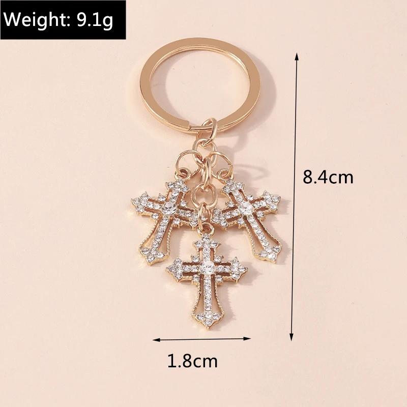 Aihua Schillernder Kristall-Kreuz-Schlüsselanhänger für Damen und Herren, goldfarben, religiöser Jesus-Kruzifix-Schlüsselanhänger, christlicher Schmuck – Detail 6