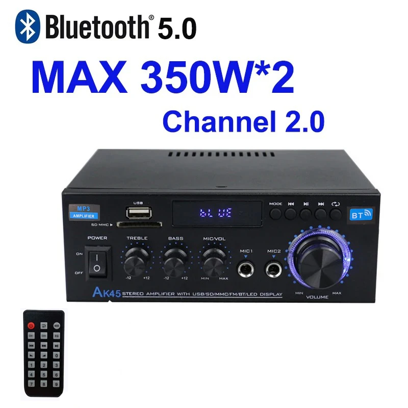 Audio DIY Kit: 2.0 amplifier, 2X 5W 4 2speakers, 2X 2 black grilles, wired. DIY sound kit