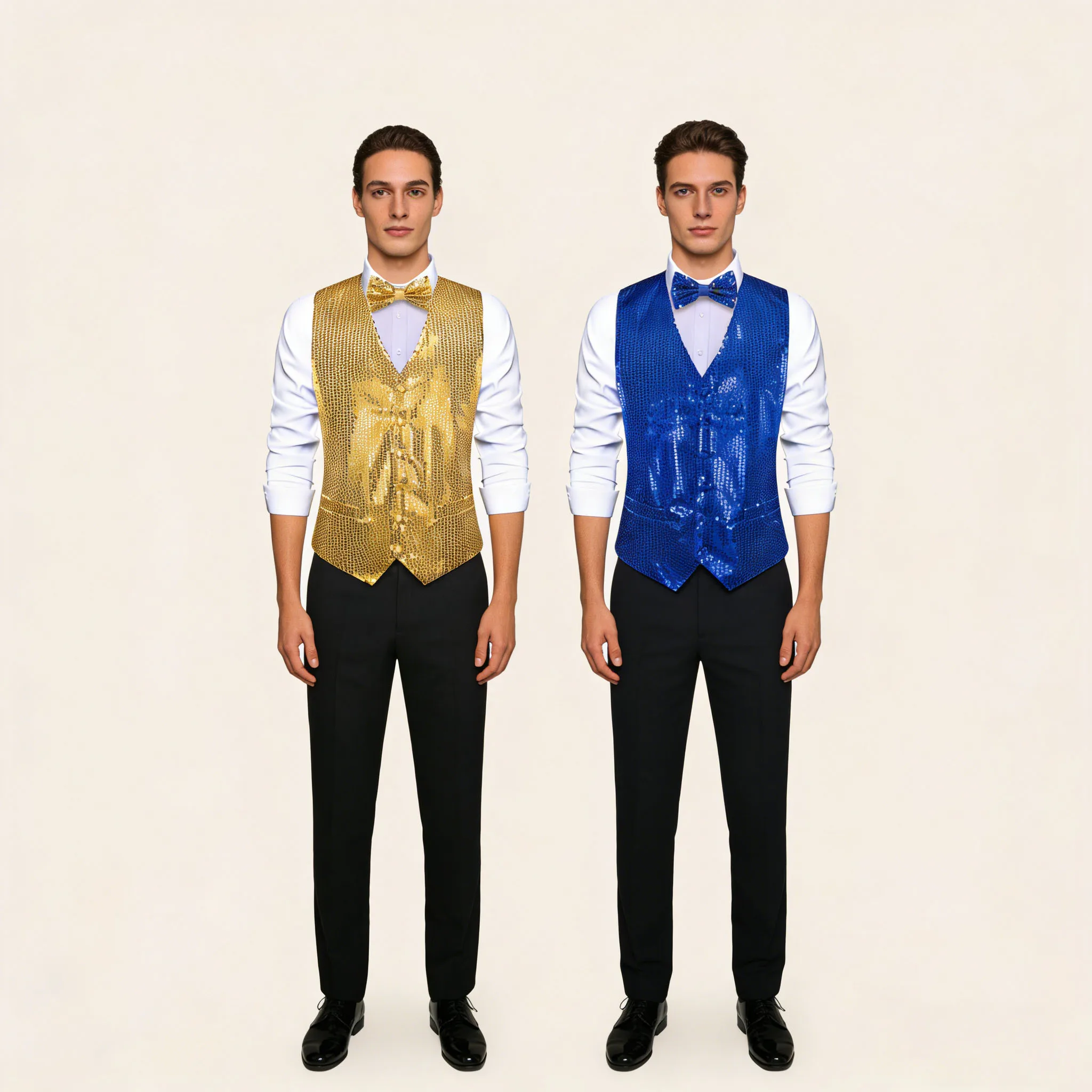 

Elegant Sparkling Sequin Vest & Bow Tie Set – 3 Bold Color Choices for Party, Disco, Stage Wedding Guest Outfits