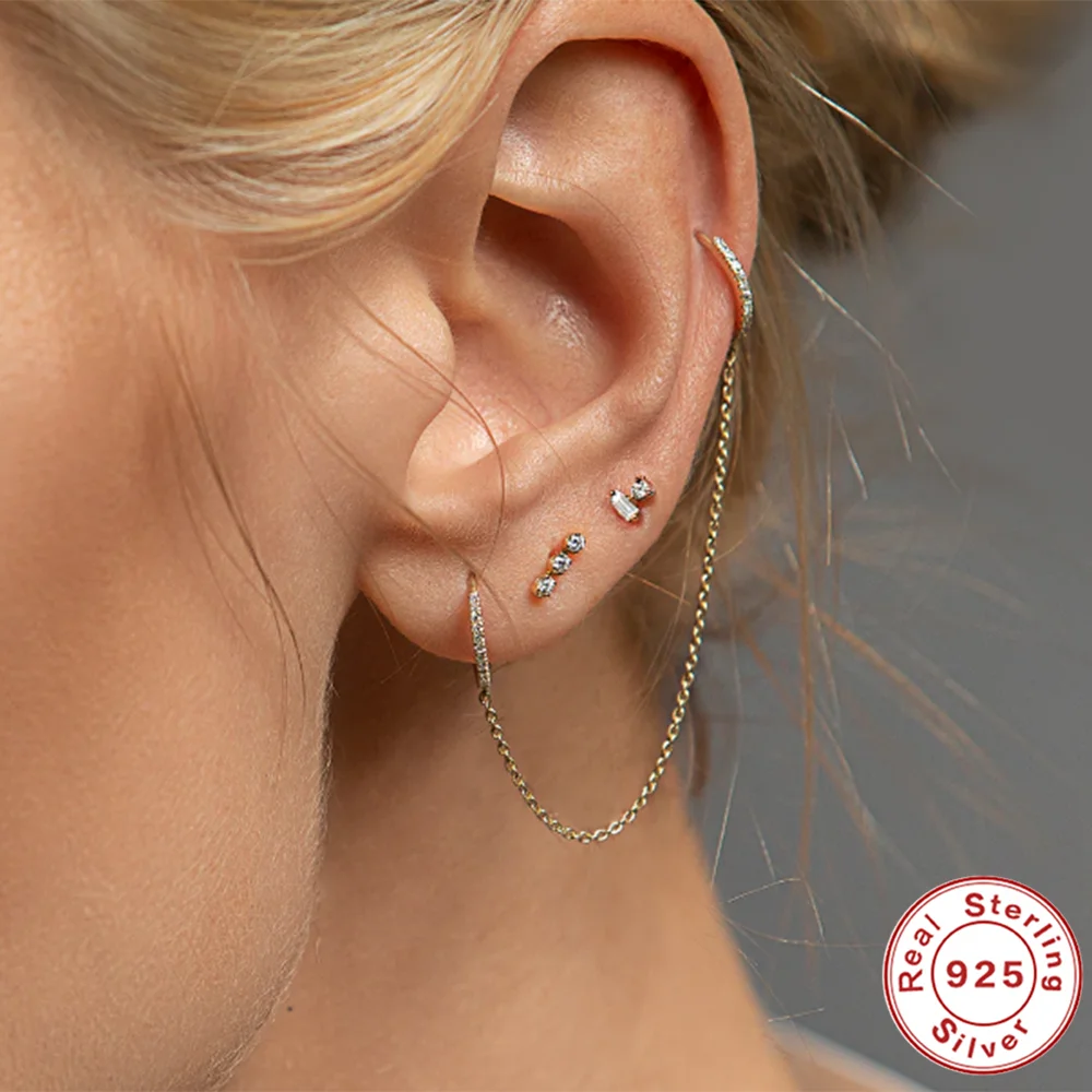 French Square Zircon Piercing Earring Pendientes Plata 925 Sterling Silver Earrings For Women Delicate Daily Jewelry