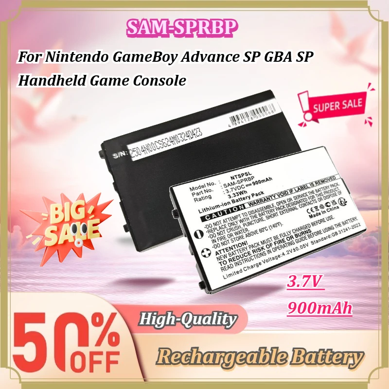 For Nintendo GameBoy Advance SP GBA SP 3.7V 900mAh Rechargeable Battery Pack SAM-SPRBP Handheld Game Console Replacement Battery