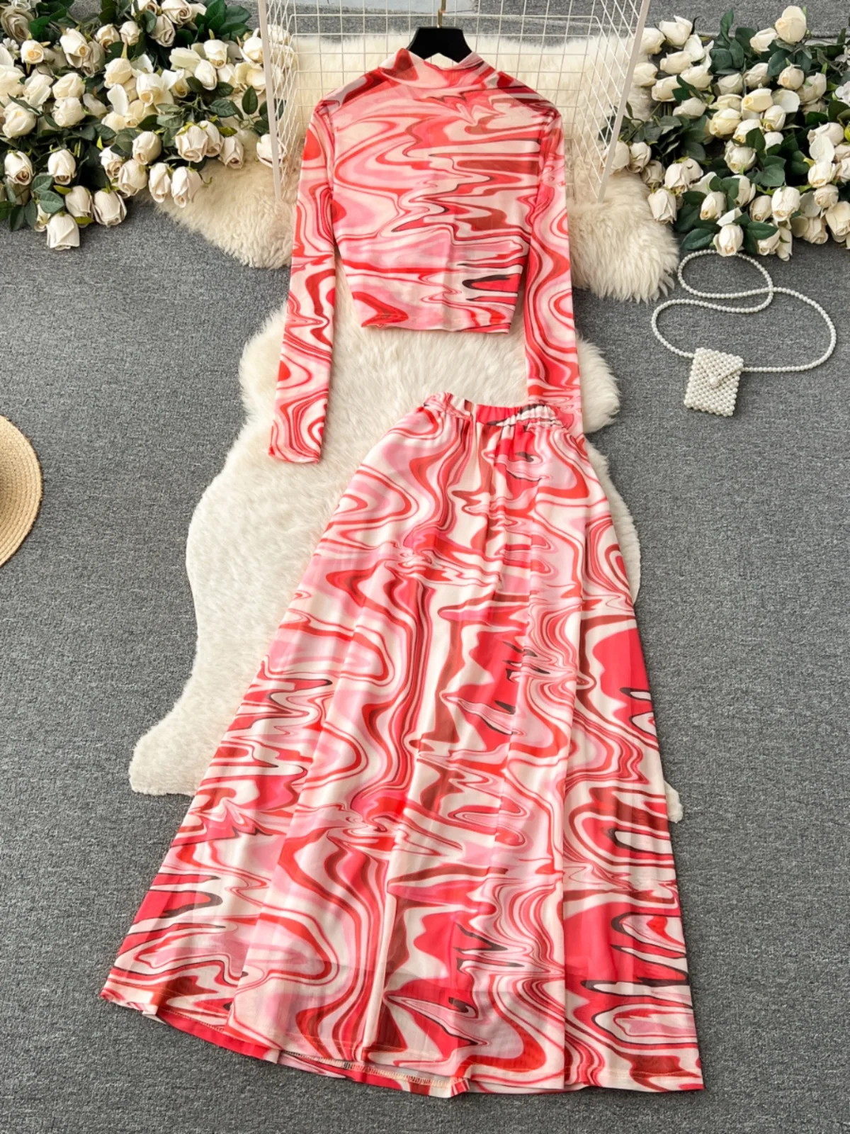 

High Waist ter Ne Me Top ort Sve Faion Tie Dye Skirt Set for Young Women 8-25 Years Old Autumn Season