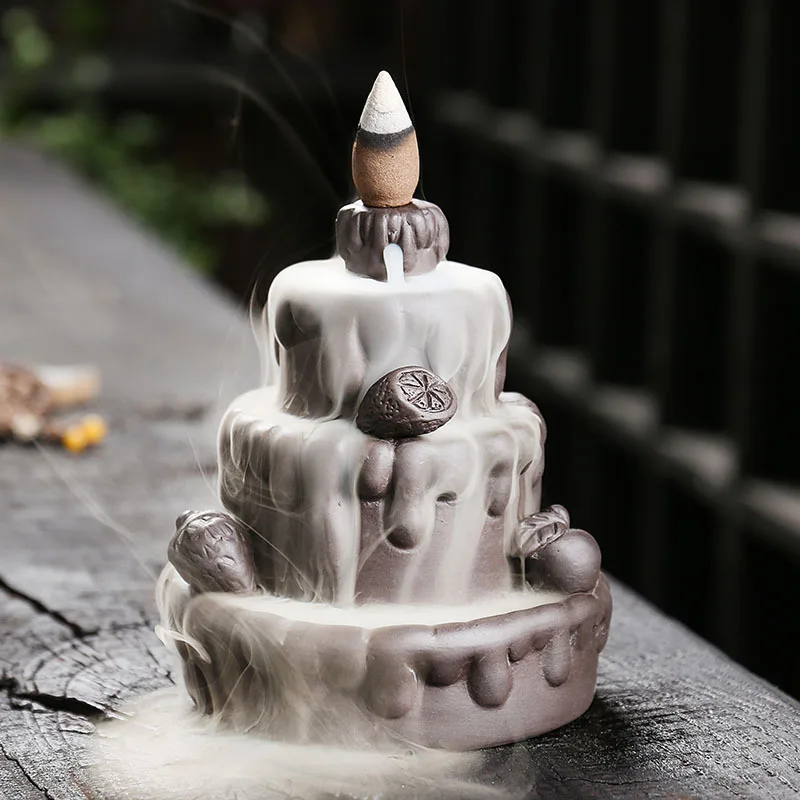 

Курильница из фиолетовой глины с обратным потоком, украшение для дома, креативный подарок на день рождения, курильница из сандалового дерева с обратным потоком дыма