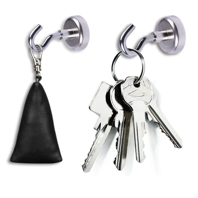 10/15Pcs Super Strong Neodymium Powerful Magnetic Hooks Ring Metal with Curved Hook Hanger for Hanging,Fridge,Wall,Key