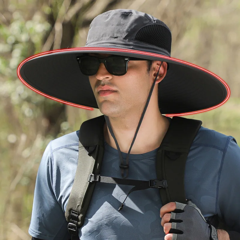 

large brim, sunhat with steel wire not collapsing and not sagging, mountaineering bucket hat