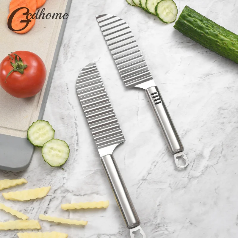 Stainless Steel Potato Chip Slicer Dough Vegetable Fruit Crinkle Wavy Slicer Knife Potato Cutter Chopper French Fry Maker Tools