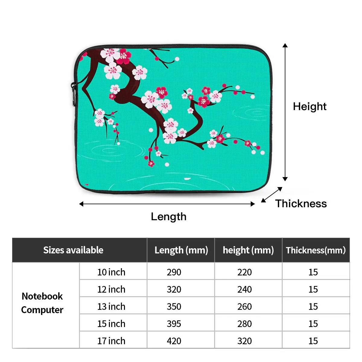 Japanese Sakura Cherry Blossoms  Case Pouch 10 12 13 15 17 Inch Notebook Sleeve Cover Bag Tablet Shockproof Case Bag